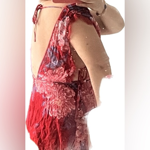 FREE PEOPLE Marnie Floral Peony Lace Wrap Dress Tunic Top Beach Cover Up Tie Bow - Picture 10 of 15